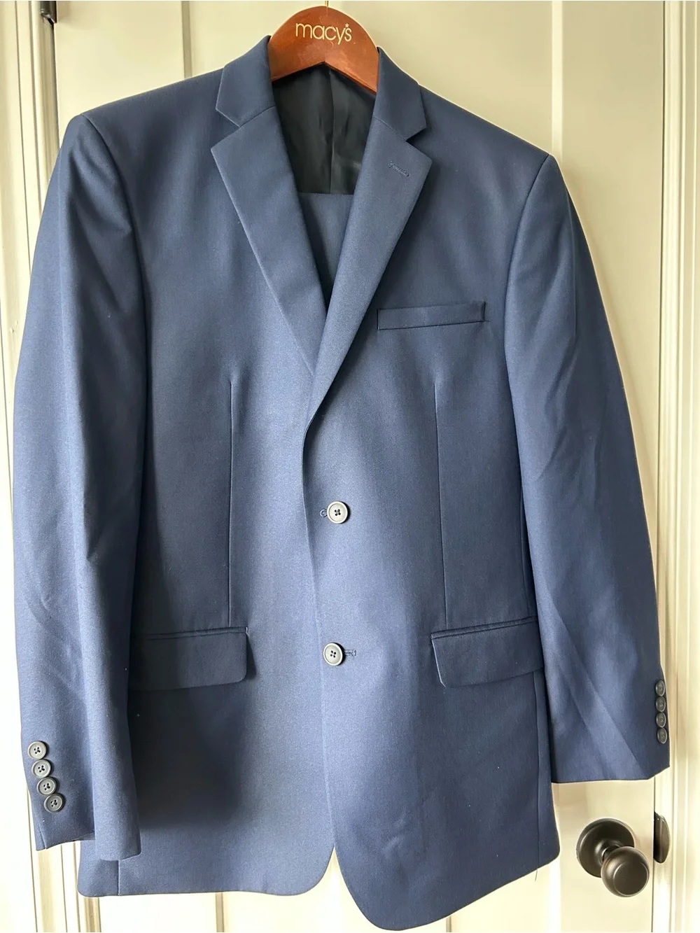 Men's 38R Navy Blue 3-Piece Suit - Classic Two-Button